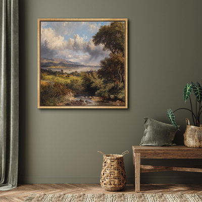 Rivière, forêt, nuages, campagne, paysage, photos d'art classique, reproduction d'art sur toile encadrée
