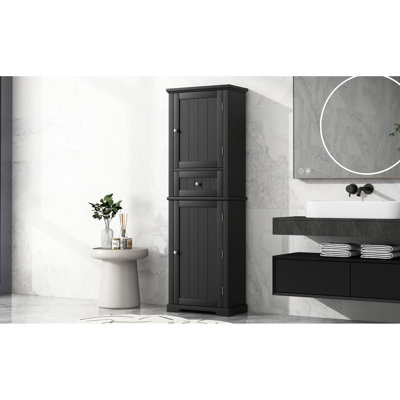 Grande armoire de salle de bain noire avec tablette réglable et tiroir supérieur