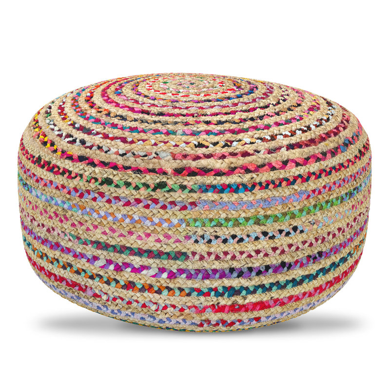 Pouf rond en jute et coton multicolore tissé à la main de 30 pouces Margo