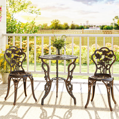 Outsunny Garden Bistro Set 3 Piece Outdoor with Umbrella Hole Brown Tone