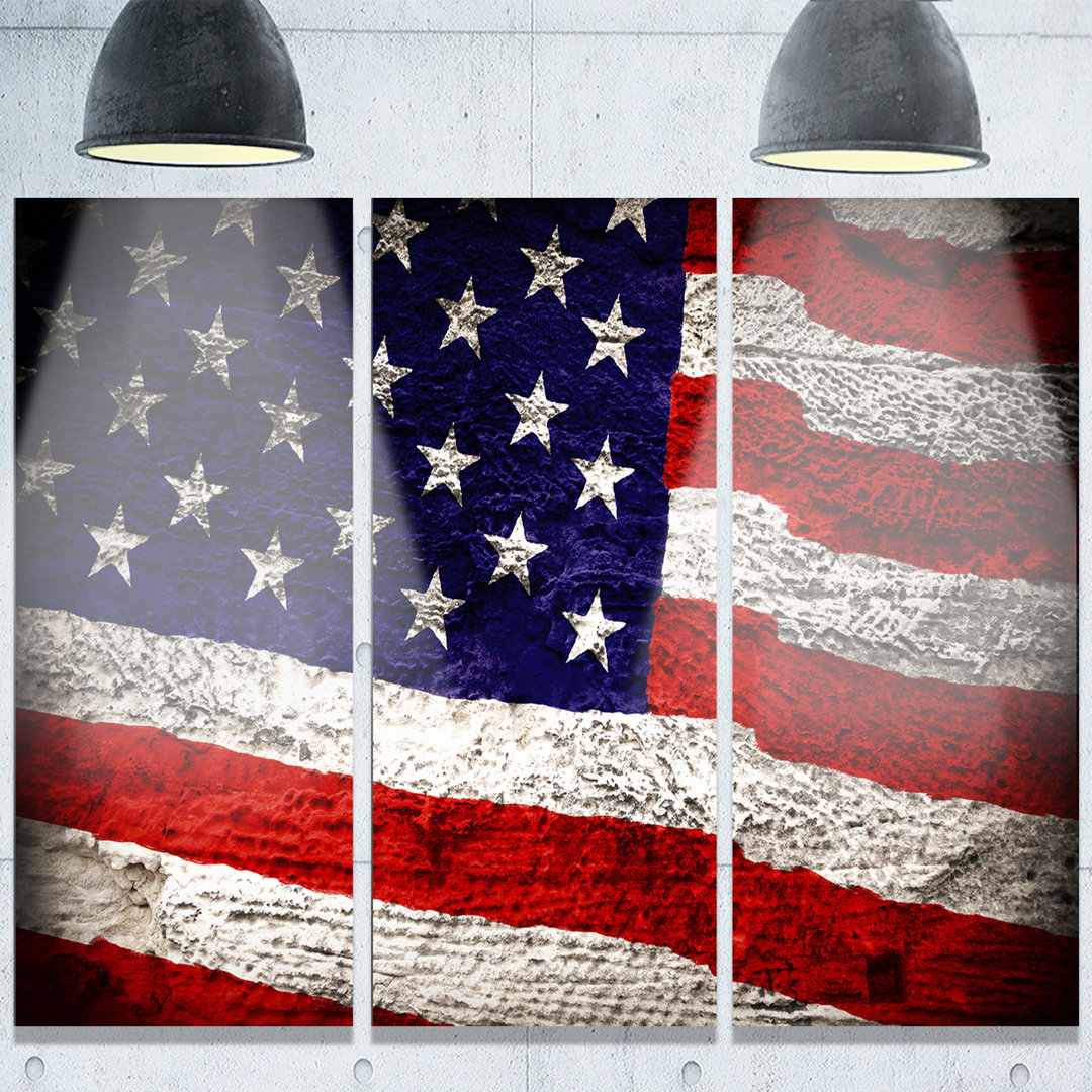 " Large American Flag Watercolor " 3 - Pieces Design Art