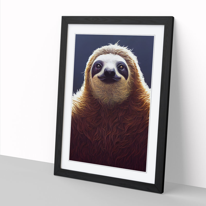 Sloth - Single Picture Frame Painting, Black, 64cm H x 46cm W x 2cm D