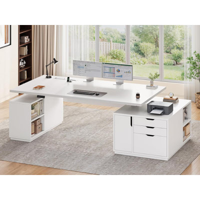 77.1" Executive Large Electric Standing Desk with 3 Drawers & Storage Cabinet