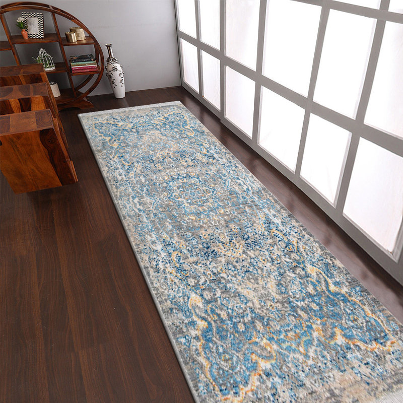 Beier MACHINE MADE POLYESTER AREA RUGS - Runner | Gray Blue | Oriental Design, Low Pile Machine Made Area Rugs for Living Room, Bed Room