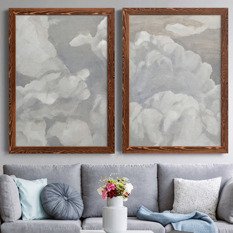 Scattered Sky I - ensemble de 2 peintures encadrées, H 43,5 po x l 31,5 po x P 1 po, Toile encadrée érable