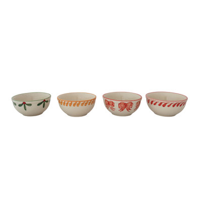 Artisan Stoneware Bowl With Festive Motif Rim\