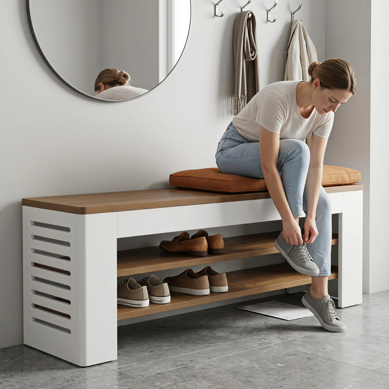Upholstered Bench with Shoe Storage
