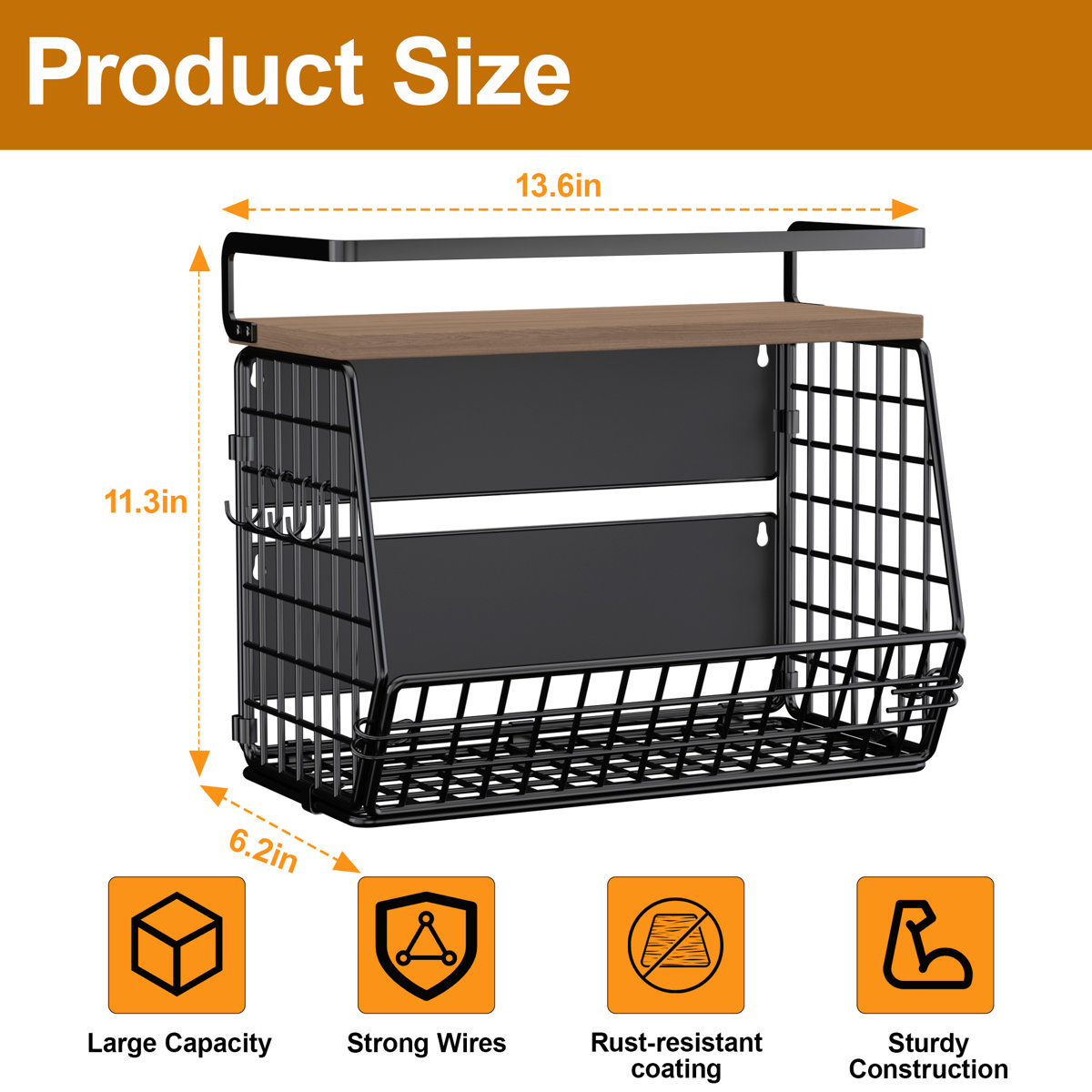 Black Magnetic Shelf for Fridge,Hanging Vegetable and Fruit Storage Bins ,Large Product Container Spice Rack for Refrigerator Kitchen Counter Pantry Single