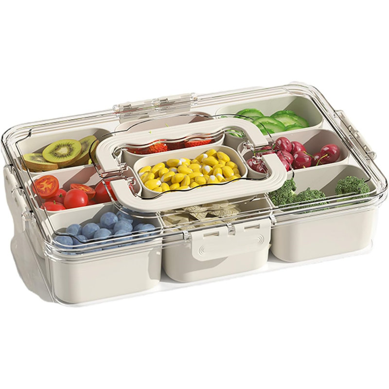 Plateau à légumes compartimenté avec couvercle et poignée 9 compartiments avec diviseurs de voyage