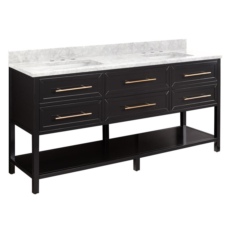 72" Black Mahogany Double Bathroom Vanity with Carrara Marble Top