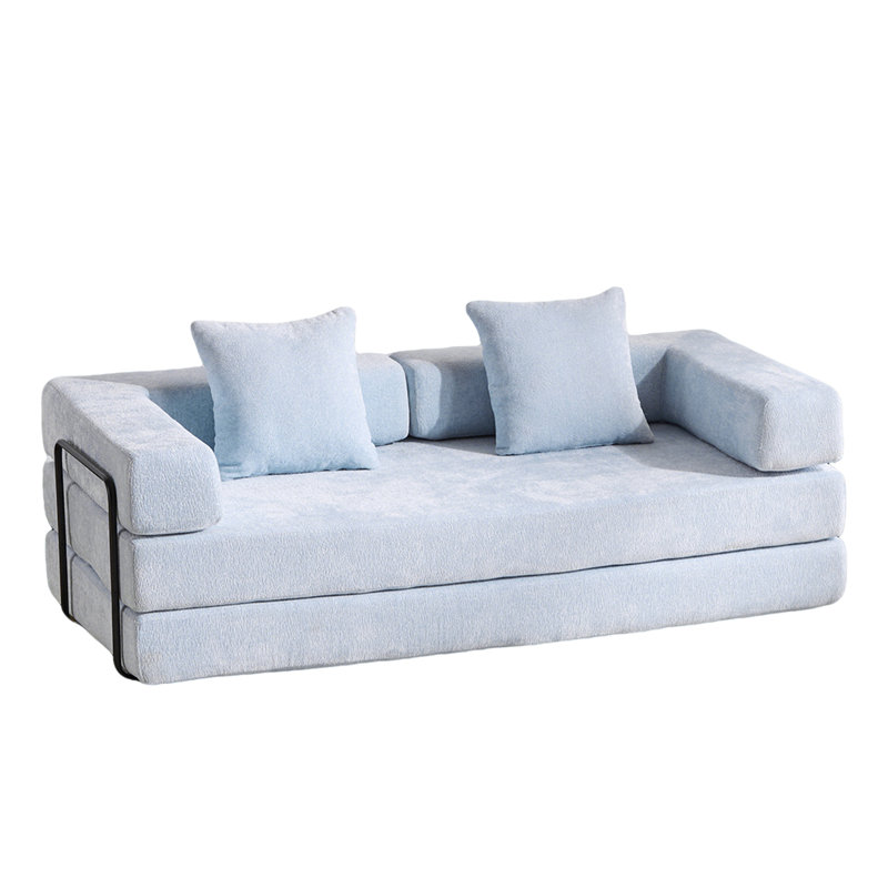 Blue 3 - Seat Convertible Compression , Futon Bed With Pillow Back Support, Armrest, And Chenille Fabric For Bedroom Relax Time Bed, Couch Office Lounge