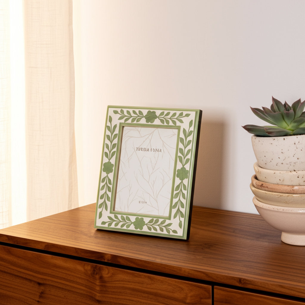 Amma Picture Frame, Green White, 5" x 7"