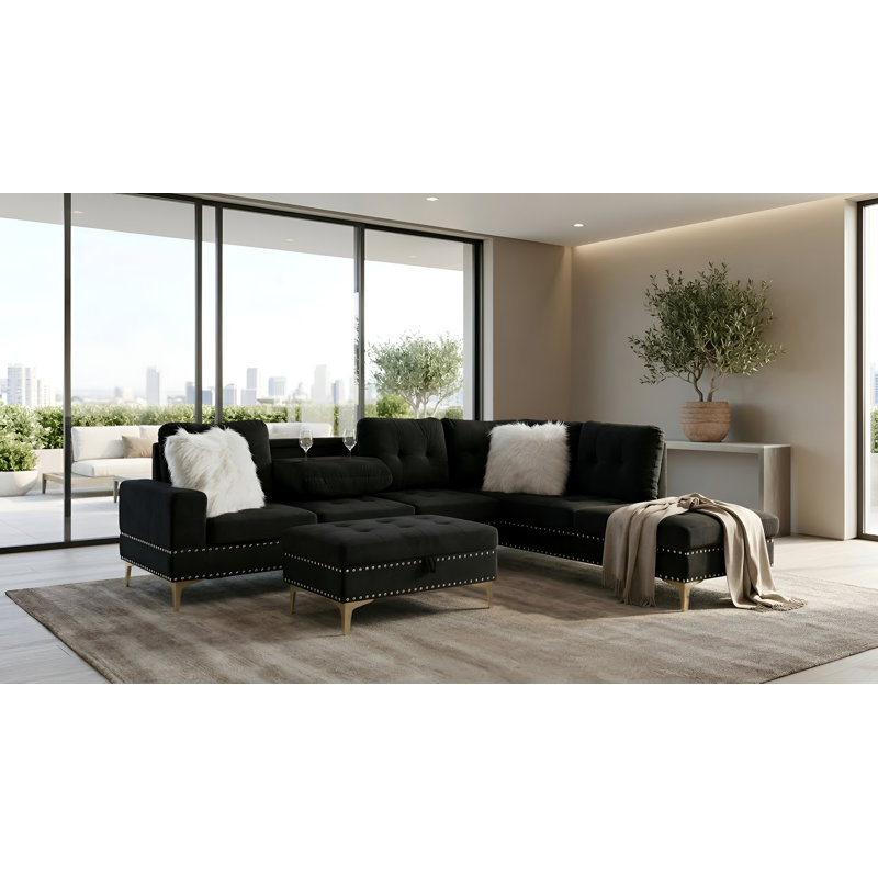 Canapé modulaire et repose-pieds Joys, Noir