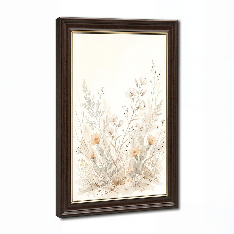 Art mural sur toile orange avec cactus orange et fleurs sauvages blanches, H 24 po x l 16 po