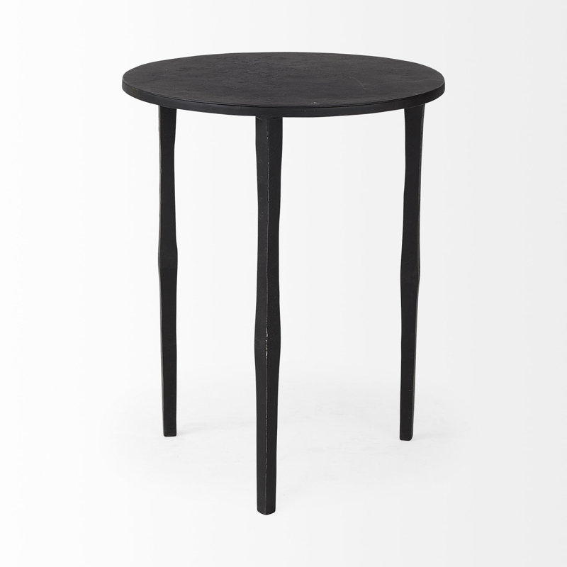 Ebony Black Round Iron Three-Leg Accent Table