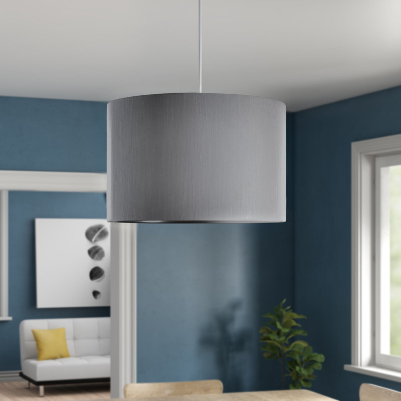 20 cm H Drum Silk Pendant Shade ( Clip On and Screw On ), Grey/Silver