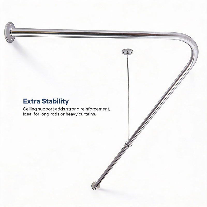 5' Corner Shower Curtain Rod, 90 Degree L Shaped Shower Curtain Rod Aluminum Finish