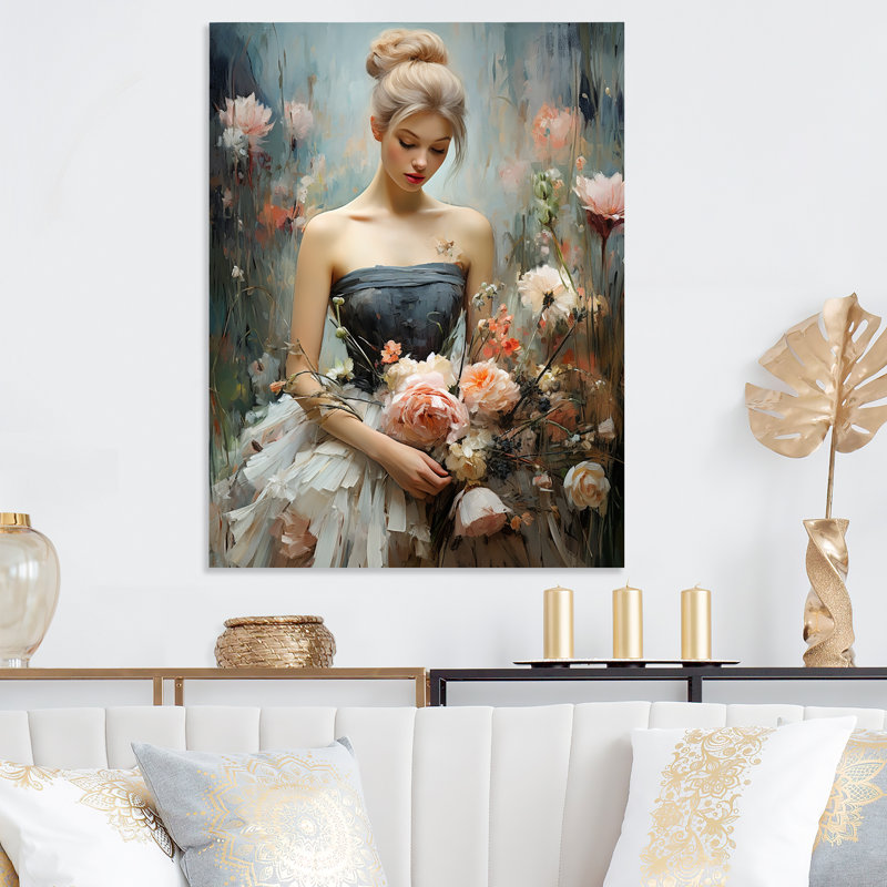 Impressionniste mode féminine dans un champ de fleurs II - art mural en métal Dior, H 40 po x l 30 po x P 1,5 po