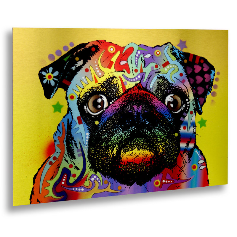 « Pug » par Dean Russo, impression d’art graphique, H 16 po x l 22 po x P 1 po, Pas de tapis, Sans cadre