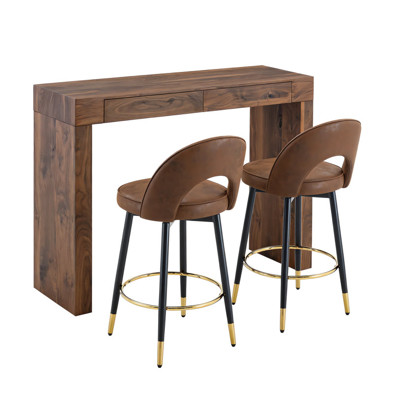 50"l Rectangle Modern Kitchen Dining Table With 25"h Dining Chair, Brown, 3 Pieces: Table, 2 Chairs