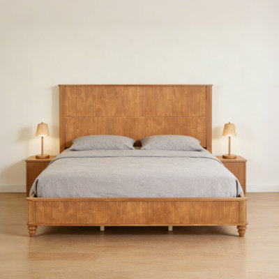 Base de lit en bois massif, cadre de lit plateforme grand avec tête de lit, tête de lit haute en bois naturel, aucun sommier requis, naturel