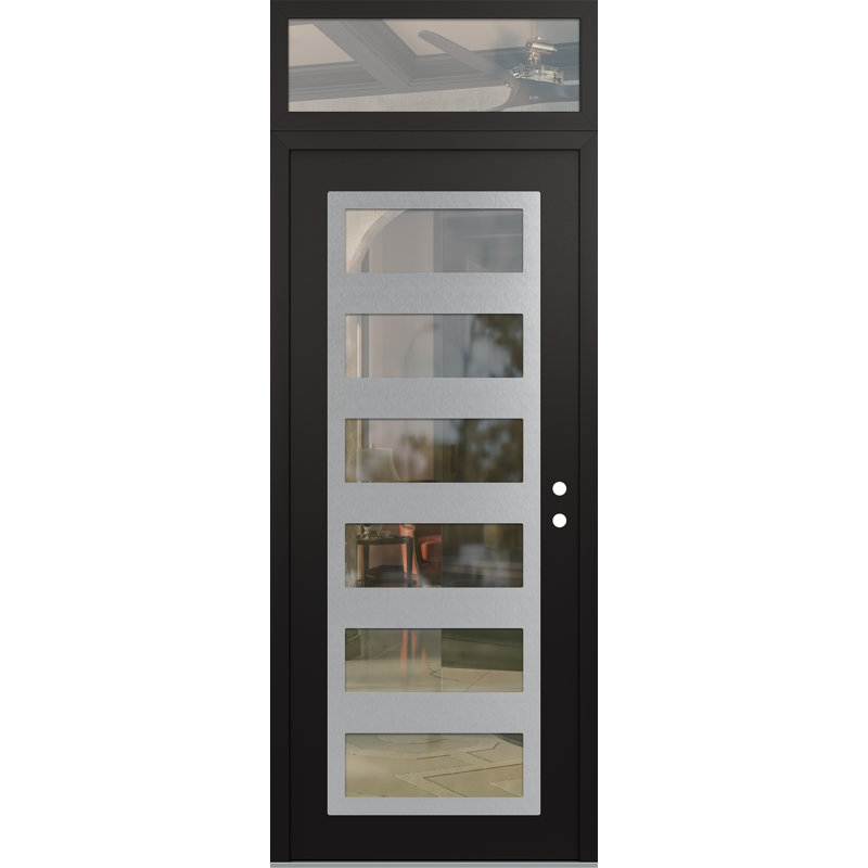 C9 à gauche 36 po X 96 po Panneau d'entrée en verre argenté noir et noir transparent avec porte d'entrée avant en verre transparent