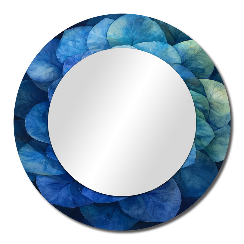Blue Green Hydrangea Vortex I - Floral Mirror Wall Art - Printed On Metal, 23" x 23"