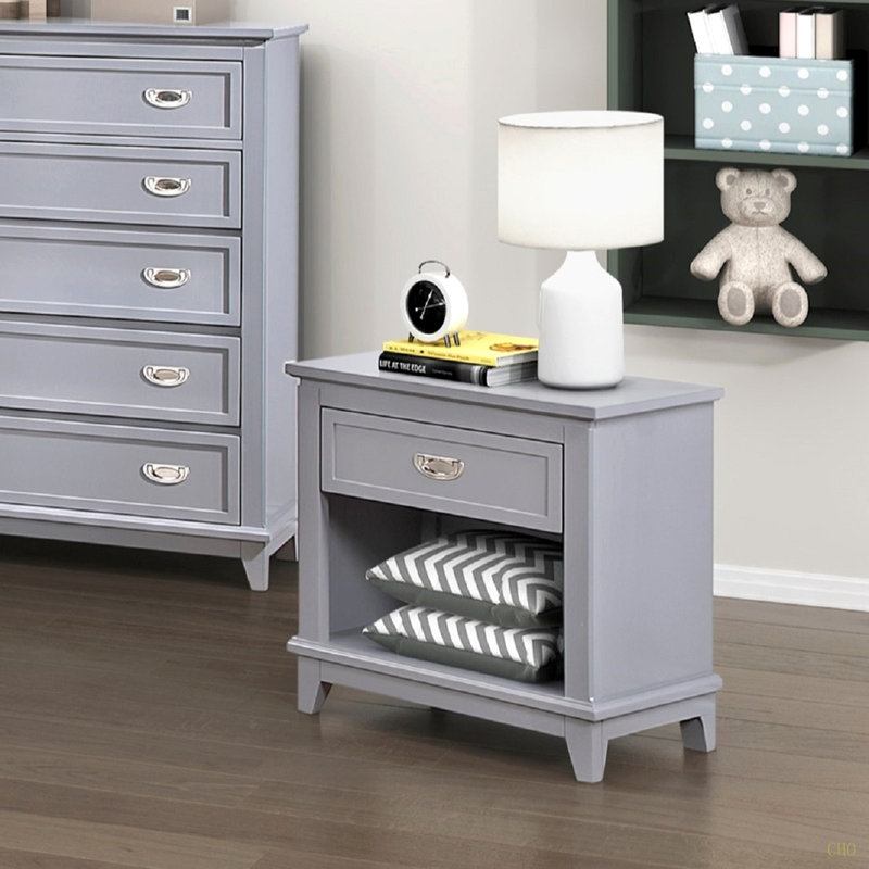Table de chevet 1pc avec tiroir de rangement et tablette inférieure, Gris