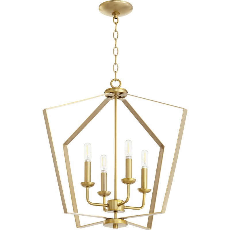 Tetrault 4 - Light Dimmable Lantern Chandelier, Aged Brass