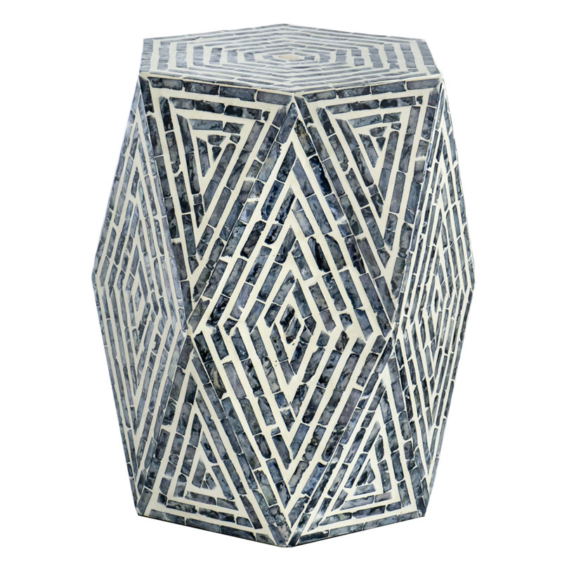 Black/white Hexagon Living Room Stool, 16x14x18", Inlay, Casual Accent Table, Style