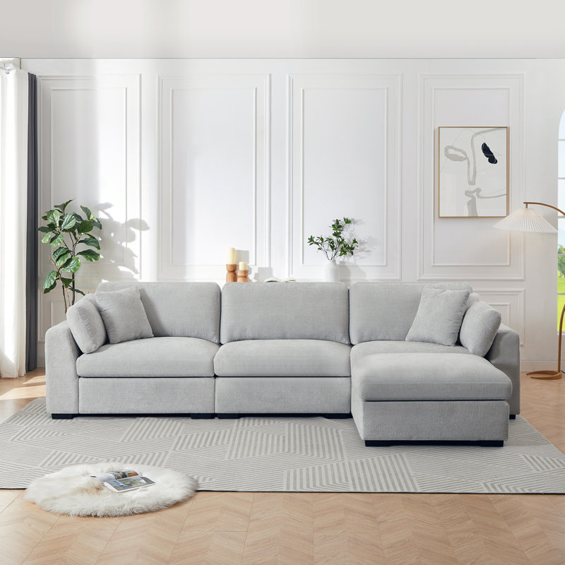 Canapé modulaire avec repose-pieds Aariketh, Polyester gris clair, H 36,3 po x l 131,48 po x P 36,6 po