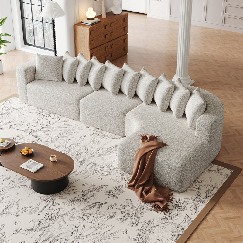 Ensemble de canapé modulaire en L de 131 po avec méridienne droite et méridienne courbée de 131 po comprenant 10 coussins, aucun assemblage requis, pour le salon