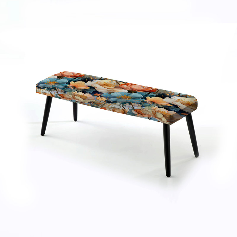 Motif de pivoines botaniques Art Nouveau - Banc rembourré floral noir