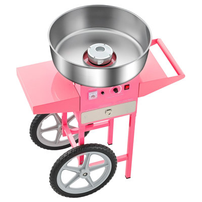 Machine à barbe à papa électrique avec chariot, machine à barbe à papa 1000W commerciale avec bol en acier inoxydable de 20,5 po, cuillère à sucre et tiroir, facile à utiliser, pour la maison, l'anniversaire des enfants, une fête de famille, rose
