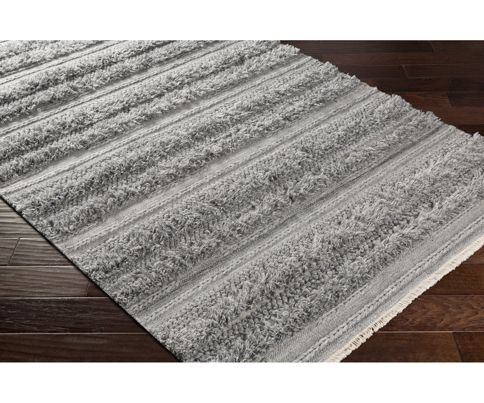 Nelle Gray Black Hand-Woven Striped Rug, Rectangle 2' x 3'