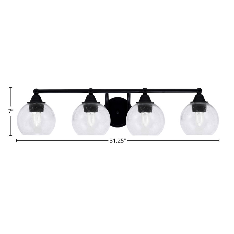 Barre d'éclairage de salle de bain 4 lumières Paramount avec fini noir mat et verre transparent 5,75 po