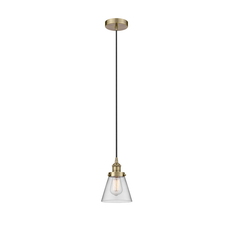 Mini-luminaire suspendu 1 lumière Cone, Laiton, Clair, H 9,5 po x l 6,25 po x P 6,25 po