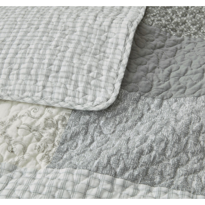 Caleb Floral Plaid Patchwork Cotton Quilt Set, King Quilt + 2 King Shams