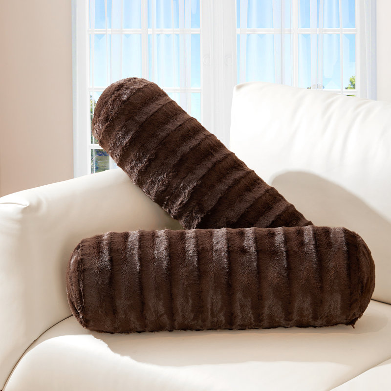 Cheer Collection Faux Fur Bolster Pillow, Brown