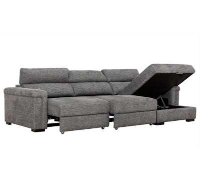 Lucious Gray Double Slider Power Sectional Sofa w/ Storage RAF Chaise