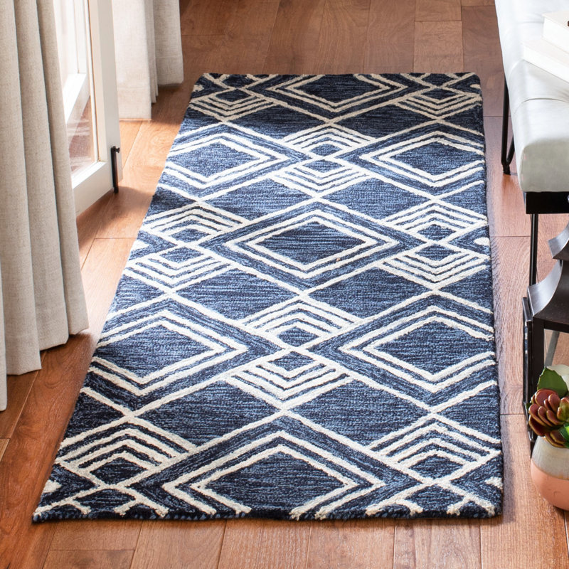Tapis géométrique en laine touffeté à la main Vedika, Tapis de couloir 2 pi 3 po x 7 pi