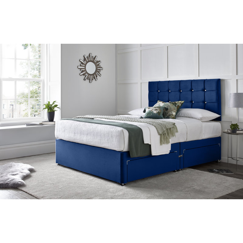 Preetam Divan Bed with 24" Headboard on Struts, Double (4'6), Blue, No Drawers