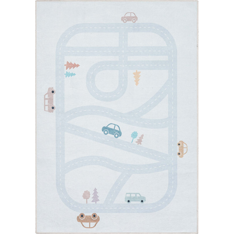  Tapis gris clair Modern Playful Roads, Rectangle 3 pi 3 po x 5 pi