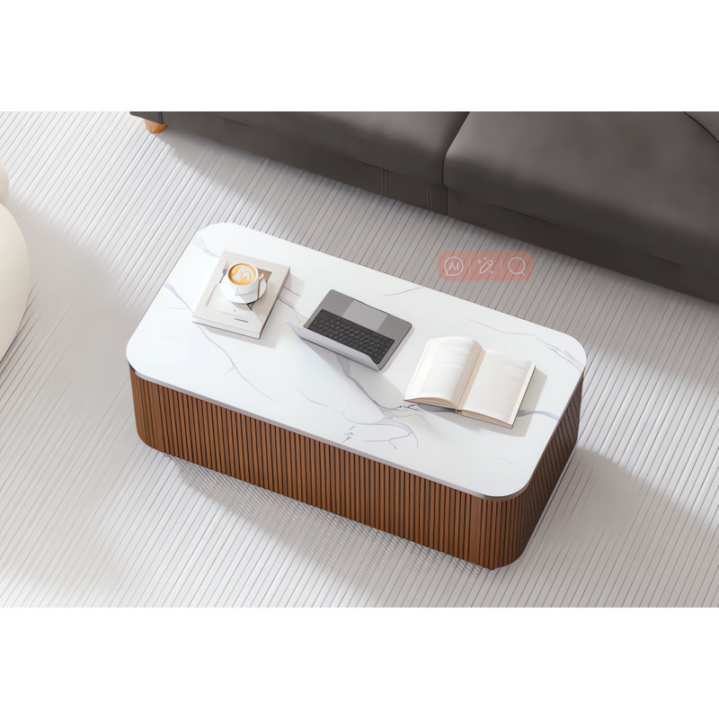 Pedestal Coffee Table with Storage, Mahogany