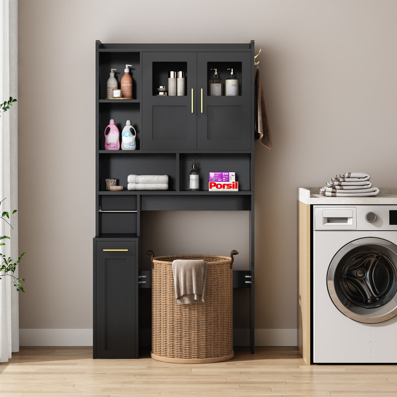 Over the Toilet Freestanding Storage with Cabinet, Black