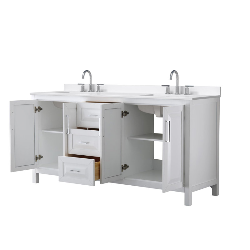 Daria 72'' W Vanity, Polished Chrome, White, White Quartz