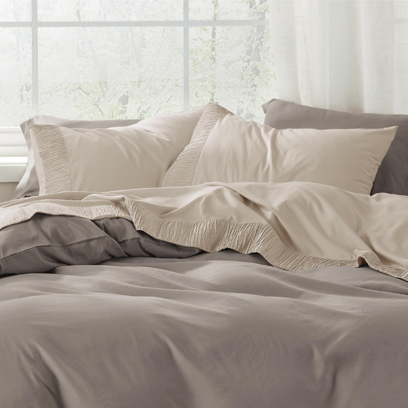 Ensemble de draps en microfibre de polyester Literie Hotel, Kaki pâle, Ensemble de draps pour grand lit avec 2 taies d'or