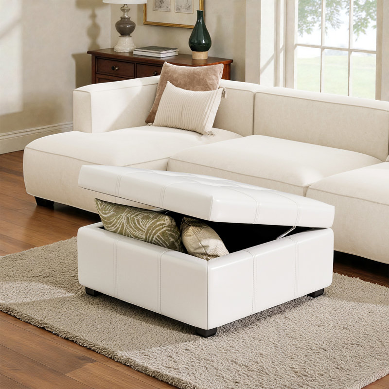 Table basse avec repose-pieds carré de 34 po, Beige