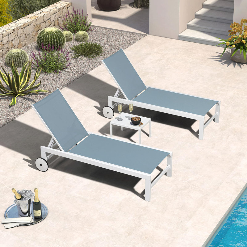 Ensemble de 2 chaises longues d'extérieur Ebern Designs, Bleu acier
