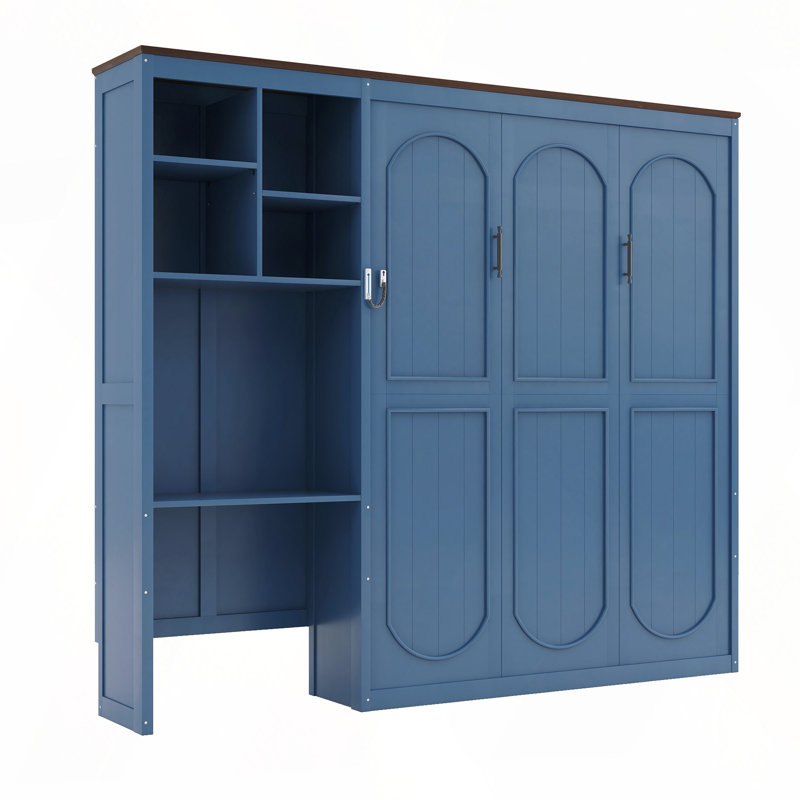 Grand lit escamotable avec bureau et rangement, Blue